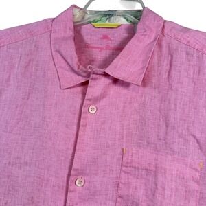 Tommy Bahama Mens Short Sleeve Pink Linen Button Up Shirt Size Large